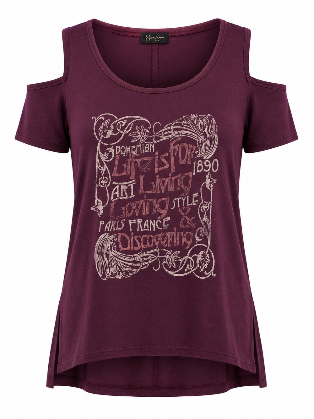 Jessica Simpson Graphic Cold-Shoulder Women’s Top - Plum